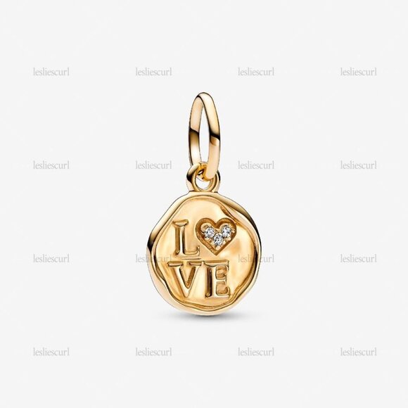 Pandora Sparkling Love Stamp Dangle Charm|Gold - Picture 1 of 2